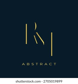 RM Abstractas diseño de logotipo dorado. Abstractas composición de símbolos de oro sobre un fondo azul marino oscuro