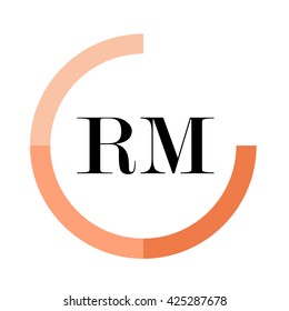 RM business logo icon design template elements. Orange color vectors. Design identity in circle. Alphabet letter