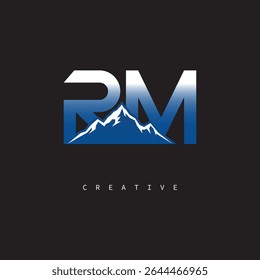 RM Creative Mountain Logo Bold Gradient Letter mark Branding Design for Business Outdoor Brands
