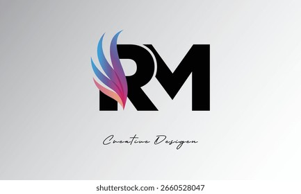 RM Feather Gradient Logo – Elegant Wing Monogram for Modern Branding and Visual Identity Design