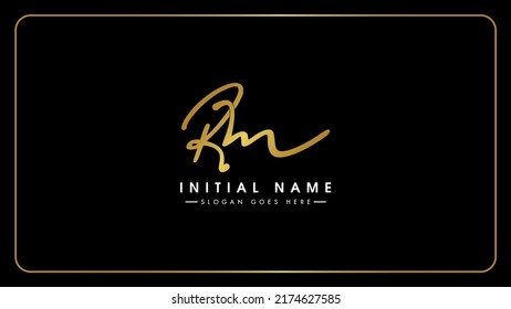 RM handwritten golden logo for identity, Creative gold handwriting initial signature concept design, r and m initials typography monogram icon for any business or company.