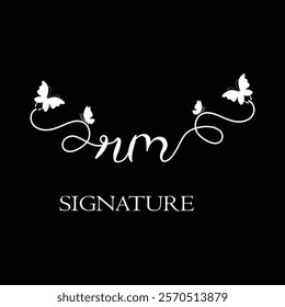 RM Handwritten initial letter, RM simple signature vector logo with butterfly shape variation, beauty, photography letter logo design. R M