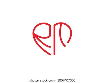 RM initial heart shape red colored logo