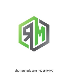 RM initial letters looping linked hexagon logo black gray green