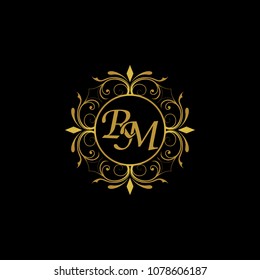 RM Initial logo. Ornament ampersand monogram golden logo black background