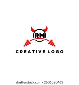 RM initial monogram for fitnes or gym logo with devil style design