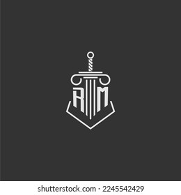 RM initial monogram law firm with sword and pillar logo design