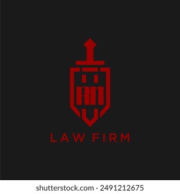 RM initial monogram for law firm with sword and shield logo image