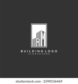 RM initial monogram real estate logo with building creative square style design