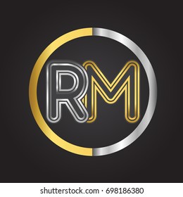 RM Letter logo in a circle. gold and silver colored. Vector design template elements for your business or company identity.