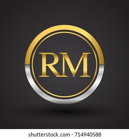 RM Letter logo in a circle, gold and silver colored. Vector design template elements for your business or company identity.