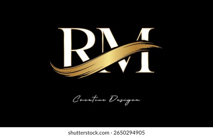 RM Letter Monogram Logo – Elegant Gold Brush Stroke Letter mark for Luxury Branding, Fashion, Boutique  Premium Identity Design

