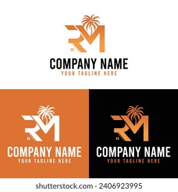 plantilla de diseño de la letra RM y el logotipo de la palmera
