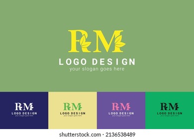 RM letters eco logo with leaf. Vector typeface for nature posters, eco friendly emblem, vegan identity, herbal and botanical cards etc. Ecology RM letters logo with leaf.