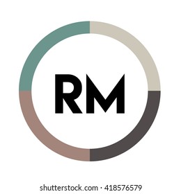RM letters, four colors in abstract background logo, design identity in circle, alphabet letter