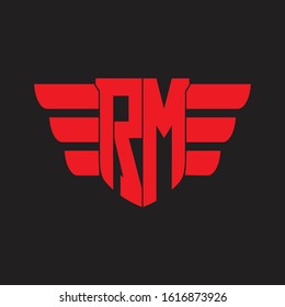 RM Logo monogram with emblem and wings element design template on red colors