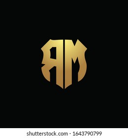 RM logo monogram with gold colors and shield shape design template