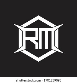 Monograma del logotipo RM con modelo hexagonal y de cuatro ejes