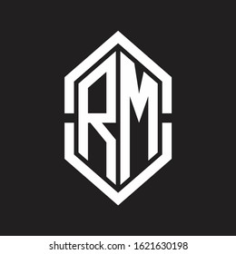 RM Logo monogram with hexagon shape and outline slice style with black and white