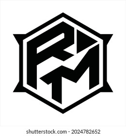 RM Logo monogram with hexagon and sharp shape design template