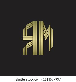 RM Logo monogram outline style linked isolated with gold colors