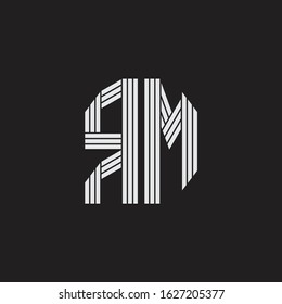 RM Logo monogram with outline style linked isolated on black background