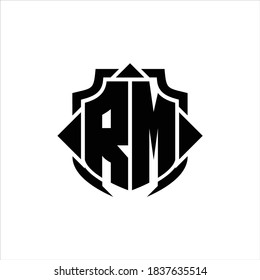 RM Logo monogram with shield line and 3 arrows shape design template on white background