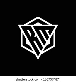 RM logo monogram with triangle and hexagon shape combination isolated on back and white colors