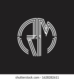 RM Logo monogram triple ribbon style line design template isolated on black background