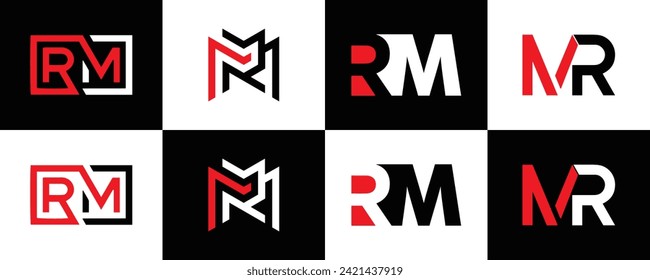 RM logo. R M design. White RM letter. RM, R M letter logo design. Initial letter RM linked circle uppercase monogram logo.