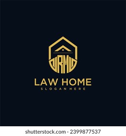 Logo inicial de monograma RM para lawhiens con diseño de hogar de formas