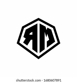 RM monogram logo with hexagon shape and line rounded style design template isolated on white background