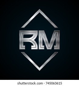 RM Monogram, Metal Logo, Silver Logo