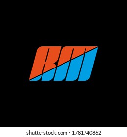 Logo de RM de letras anaranjadas y azules. Diseño del logotipo de la letra RM sobre fondo negro. Concepto del logo de la carta con iniciales creativas de RM. icono rm. Letra R M.