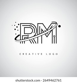 RM Orbit Monogram Logo - Futuristic Minimal Letter mark with Circular Line Art, Tech-Inspired Dots and Space Motion Concept for Modern Branding Identity (Logotipo de Monograma de Órbita RM - Marca de Letra Mínima Futurista com Linha de Arte Circular, Pontos Inspirados na Tecnologia e Conceito de Movimento Espacial para Identidade de Marca Moderna)