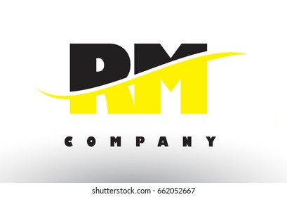 RM R M  Black and Yellow Letter Logo with White Swoosh and Curved Lines.
