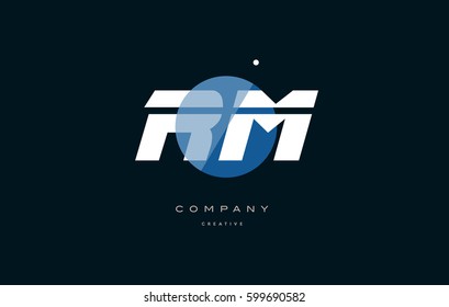 rm r m  blue circle dot big font alphabet company letter logo white design vector icon template 