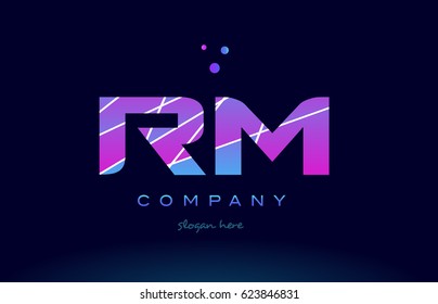 rm r m  creative color blue background pink purple magenta alphabet letter company logo vector icon