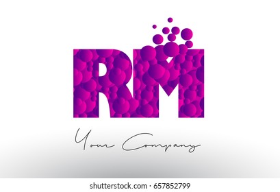 RM R M Dots Letter Logo with Purple Pink Magenta Bubbles Texture Vector.
