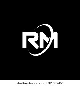 RM R M letter logo design. Initial letter RM linked circle uppercase monogram logo white color. RM logo, R M design. rm, r m