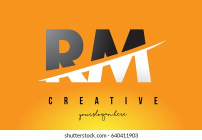 RM R M Letter Modern Logo Design with Swoosh Cutting the Middle Letters and Yellow Background.