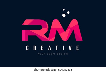 RM R M Purple Letter Logo Design with Low Poly Pink Triangles Concept
