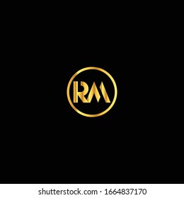Diseño de logotipo vectorial de letra RM con color dorado.