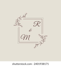Monograma cuadrado de línea de boda RM con diseño profesional de alta calidad que se imprimirá bien