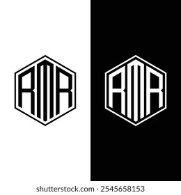 RMR-Buchstaben-Logo-Design mit Polygonform. RMR-Polygon und Würfel Form Logo-Design.
