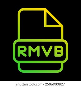 Rmvb file type icon. with an outline gradient design. Can be used for multimedia files. extension, format, document symbol icons.