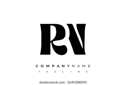 RN Creative Abstract Typography Logo Design. Elegant logo combining bold typography and creative shapes, ideal for branding and identity solutions.