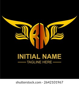RN Golden Wing Emblem Logo with elegant gold wings, sleek and modern design. Ideal for branding, creative projects, luxury businesses, or artistic ventures.