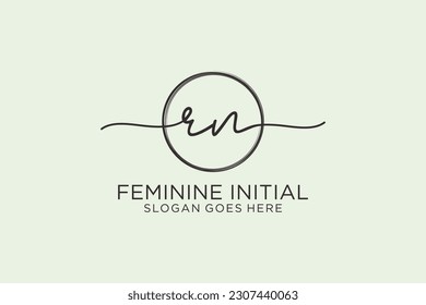 RN handwriting logo with circle template vector logo of initial signature, wedding, fashion, floral and botanical with creative template.