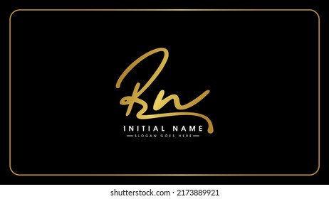 RN handwritten golden logo for identity, Creative gold handwriting initial signature concept design, r and n initials typography monogram icon for any business or company.